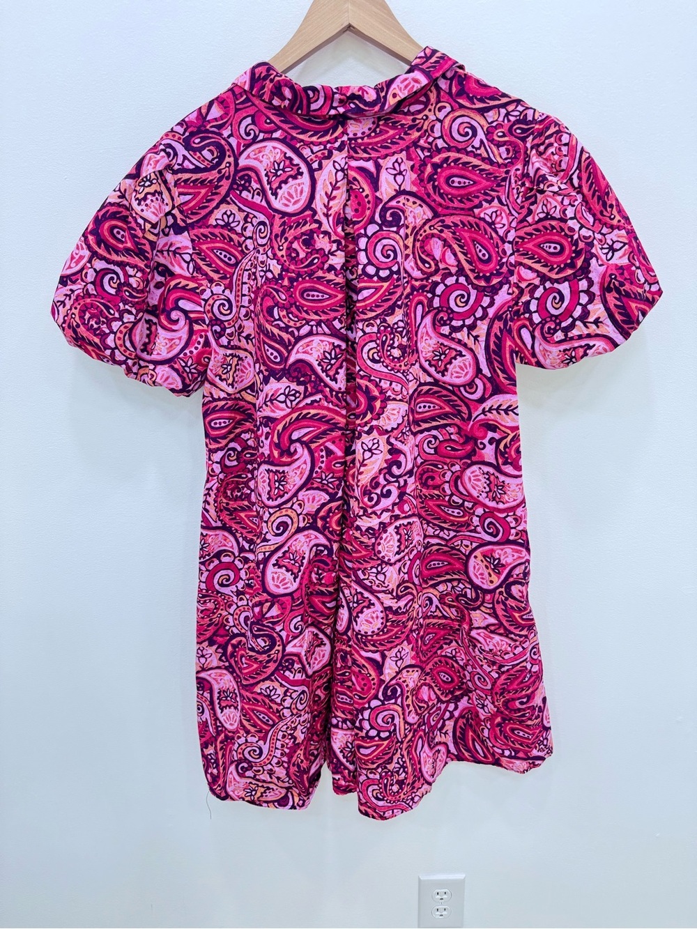 MSK Women's Printed Cotton Collared Puff-Sleeve Shift Dress Pink Purple Floral - Picture 3 of 4